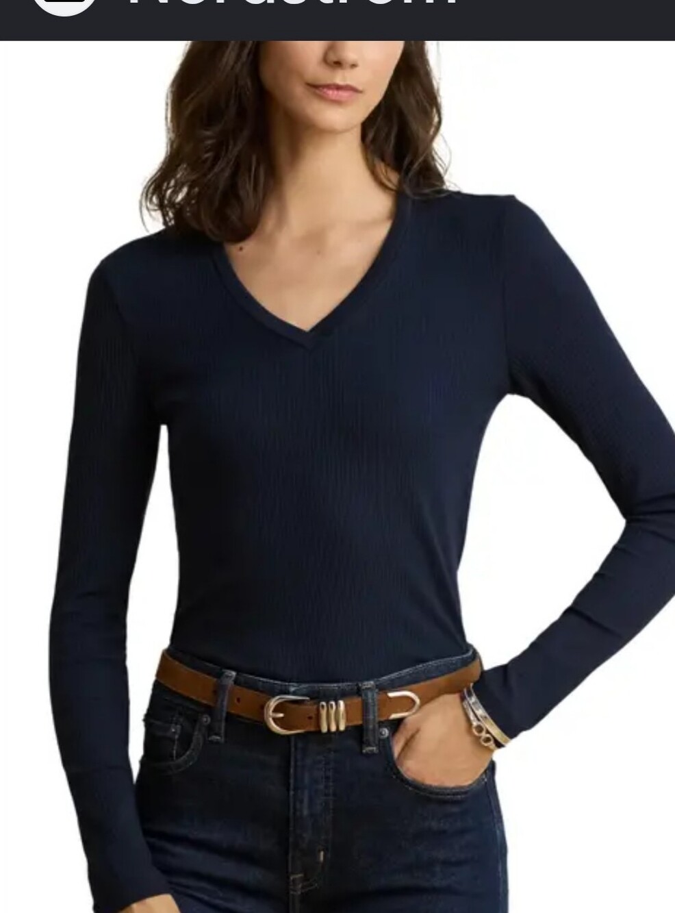 Lauren Ralph Lauren Womens M Black Cotton V-Neck Long Sleeve Shirt Button Cuffs